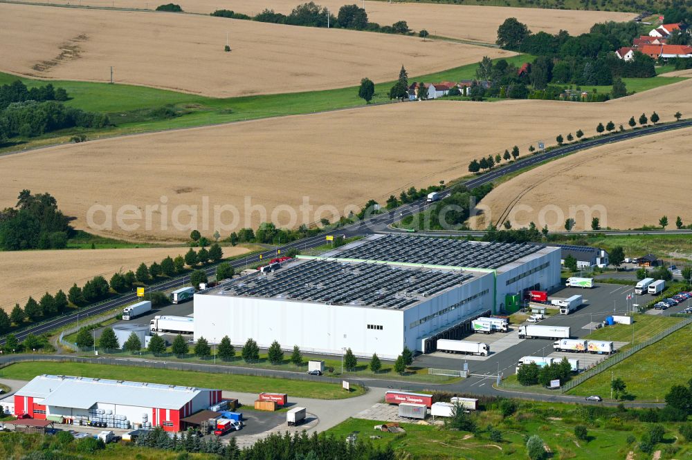 Aerial image Lederhose - Building complex and distribution center on the site fuer Lebensmittel of HAVI Logistics on street Eichenstrasse in the district Kolba in Lederhose in the state Thuringia, Germany