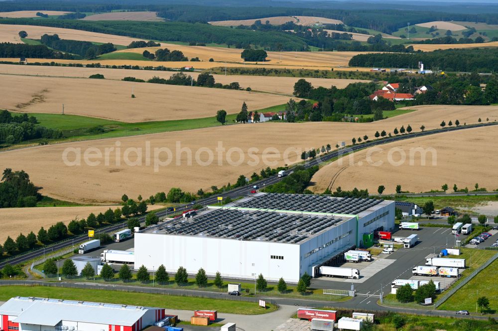 Aerial image Lederhose - Building complex and distribution center on the site fuer Lebensmittel of HAVI Logistics on street Eichenstrasse in the district Kolba in Lederhose in the state Thuringia, Germany