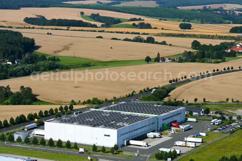 Aerial photograph Lederhose - Building complex and distribution center on the site fuer Lebensmittel of HAVI Logistics on street Eichenstrasse in the district Kolba in Lederhose in the state Thuringia, Germany