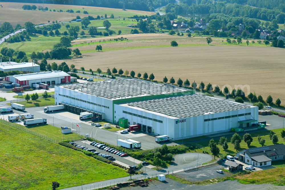 Lederhose from the bird's eye view: Building complex and distribution center on the site fuer Lebensmittel of HAVI Logistics on street Eichenstrasse in the district Kolba in Lederhose in the state Thuringia, Germany