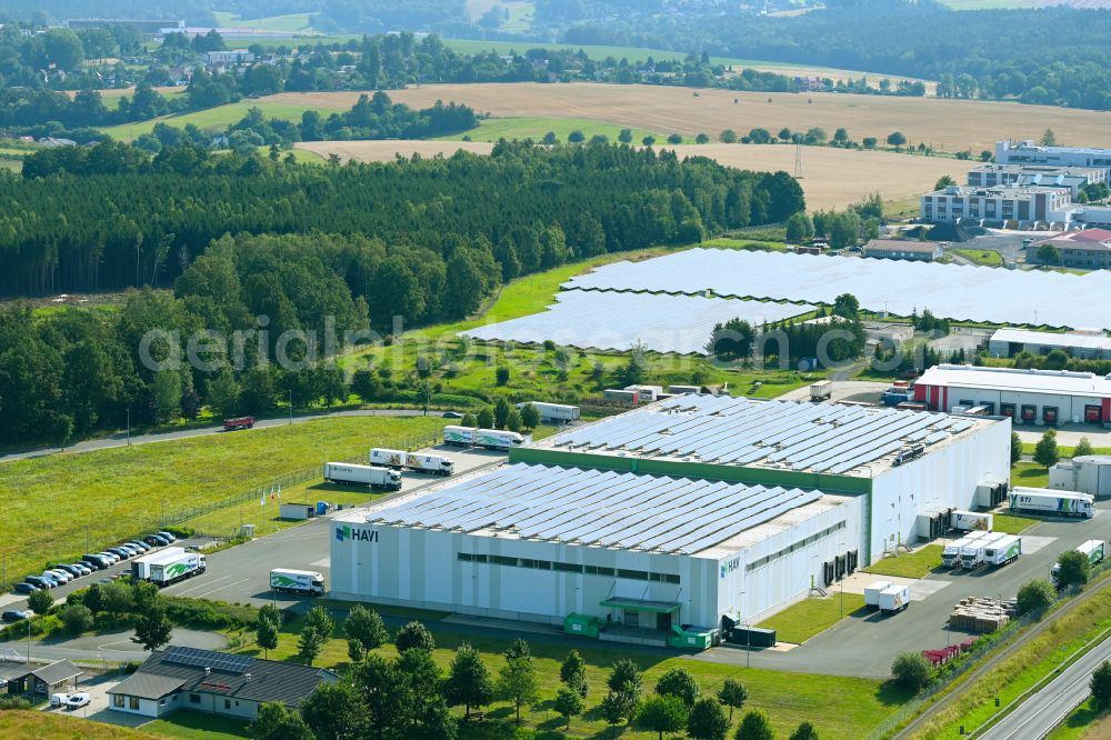 Aerial photograph Lederhose - Building complex and distribution center on the site fuer Lebensmittel of HAVI Logistics on street Eichenstrasse in the district Kolba in Lederhose in the state Thuringia, Germany