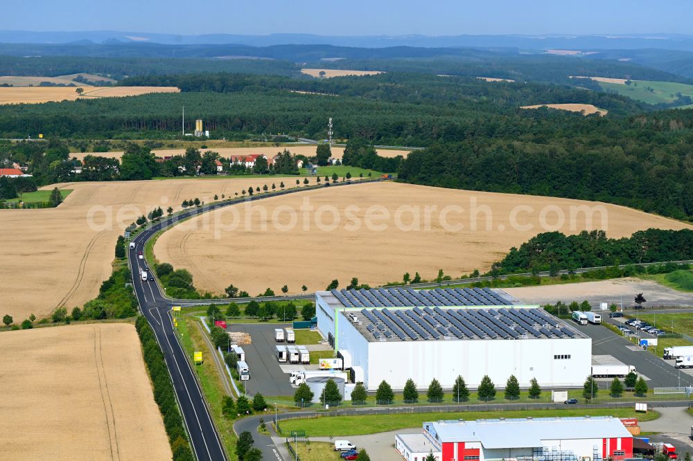 Lederhose from the bird's eye view: Building complex and distribution center on the site fuer Lebensmittel of HAVI Logistics on street Eichenstrasse in the district Kolba in Lederhose in the state Thuringia, Germany