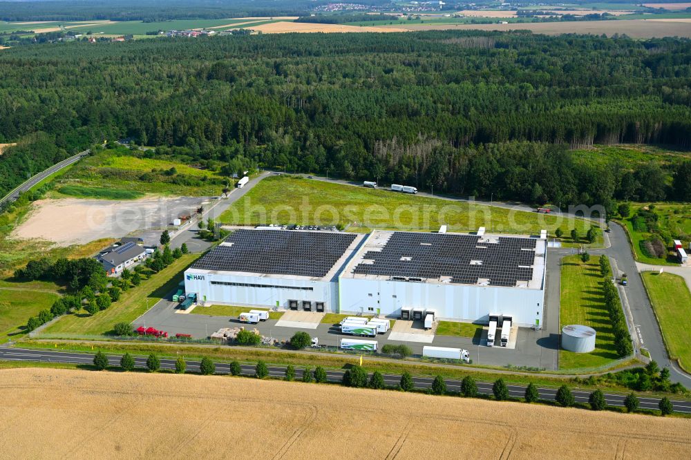 Lederhose from the bird's eye view: Building complex and distribution center on the site fuer Lebensmittel of HAVI Logistics on street Eichenstrasse in the district Kolba in Lederhose in the state Thuringia, Germany