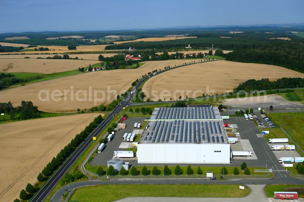 Aerial image Lederhose - Building complex and distribution center on the site fuer Lebensmittel of HAVI Logistics on street Eichenstrasse in the district Kolba in Lederhose in the state Thuringia, Germany