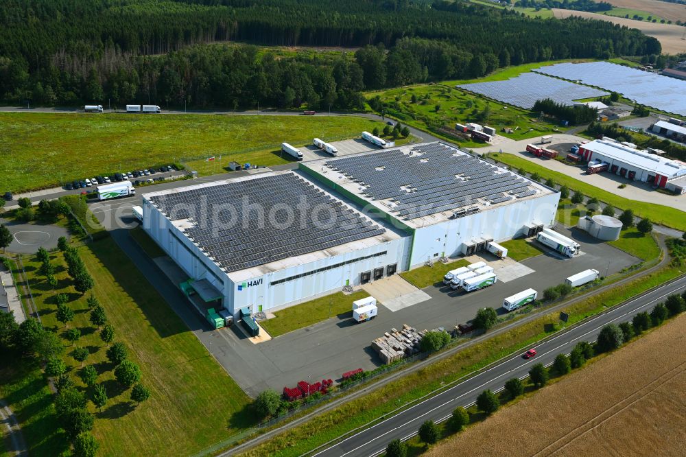 Lederhose from the bird's eye view: Building complex and distribution center on the site fuer Lebensmittel of HAVI Logistics on street Eichenstrasse in the district Kolba in Lederhose in the state Thuringia, Germany