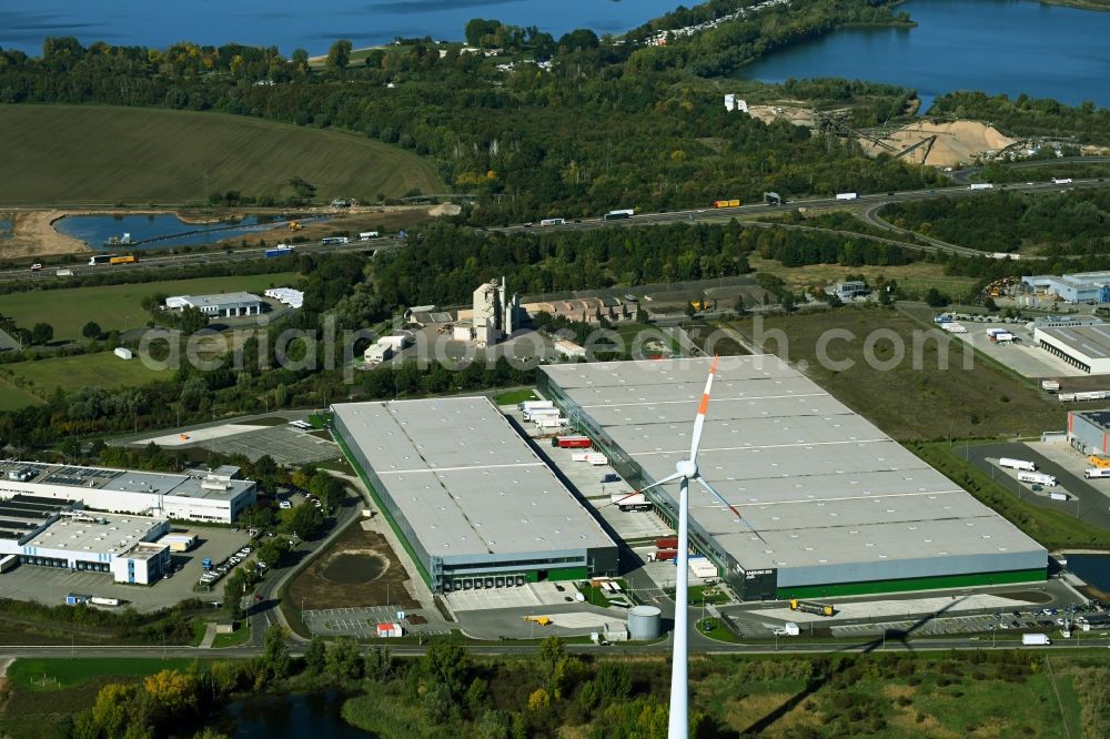 Magdeburg from the bird's eye view: Building complex and distribution center on the site Samsung SDS Cello in the district Gewerbegebiet Nord in Magdeburg in the state Saxony-Anhalt, Germany