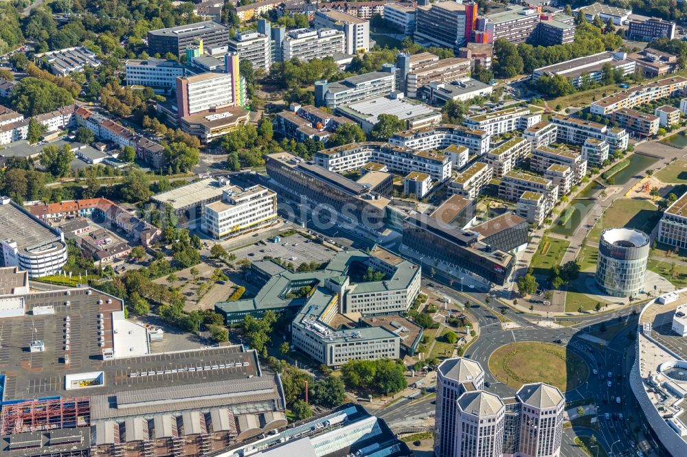 Essen from the bird's eye view: Administrative buildings of state authority of the Employment Agency at the Mittel street in Essen in North Rhine-Westphalia