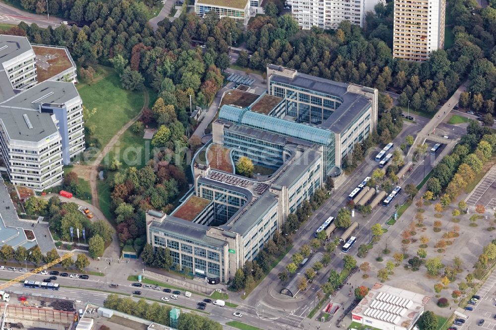 München from the bird's eye view: Administration building of the companies AOK and Wacker in Munich in the state Bavaria