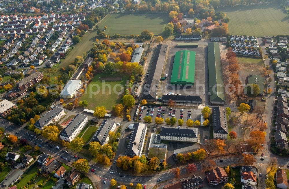 Hamm from the bird's eye view: Administrative building of the State Authority Bundesverwaltungsamt and green storage hall in Hamm in the state of North Rhine-Westphalia