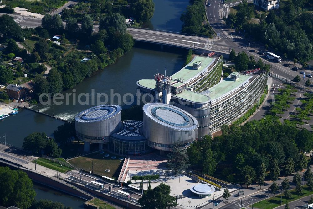 Aerial image Strasbourg - Straßburg - Administrative building of the State Authority Europaeischer Gerichtshof fuer Menschenrechte on Allee of Droits de l'Homme in Strasbourg in Grand Est, France