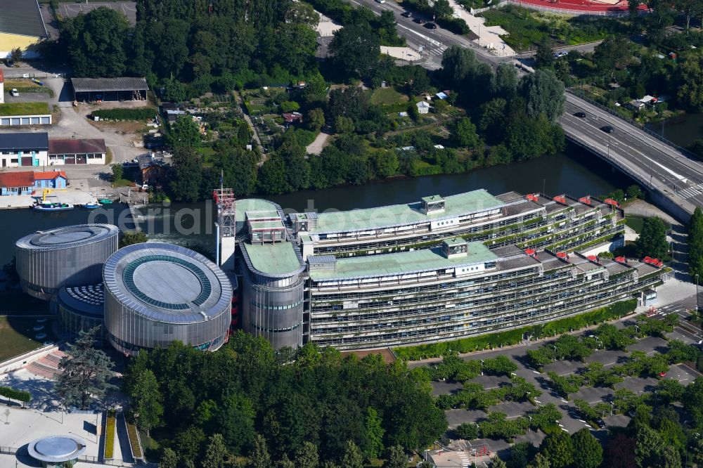 Strasbourg - Straßburg from above - Administrative building of the State Authority Europaeischer Gerichtshof fuer Menschenrechte on Allee of Droits de l'Homme in Strasbourg in Grand Est, France