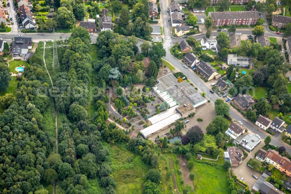 Essen from the bird's eye view: Administrative building and office complex of Blumengrosshaendlers Gartencenter Johannes Vogel in Essen in the state North Rhine-Westphalia, Germany