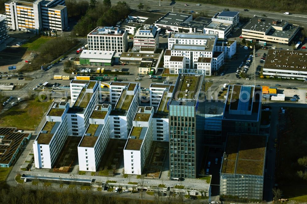 Aerial image Stuttgart - Administrative building of the companies EnBW Energiegemeinschaft e.V. and Netze BW GmbH on Schelmenwasenstrasse in Stuttgart in the state Baden-Wurttemberg, Germany