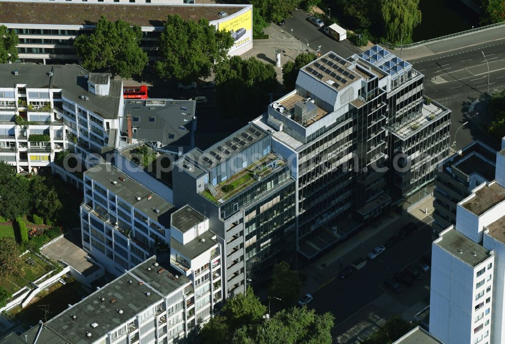 Berlin from above - Banking administration building of the financial services company Berlin Hyp AG on Budapester Strasse in the district Tiergarten in Berlin, Germany