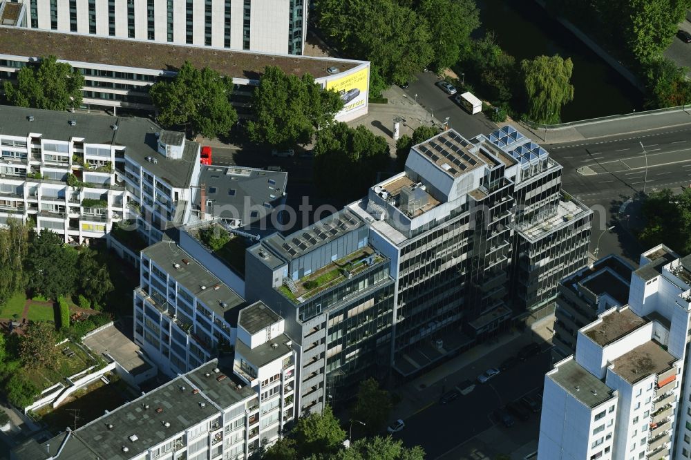 Berlin from the bird's eye view: Banking administration building of the financial services company Berlin Hyp AG on Budapester Strasse in the district Tiergarten in Berlin, Germany