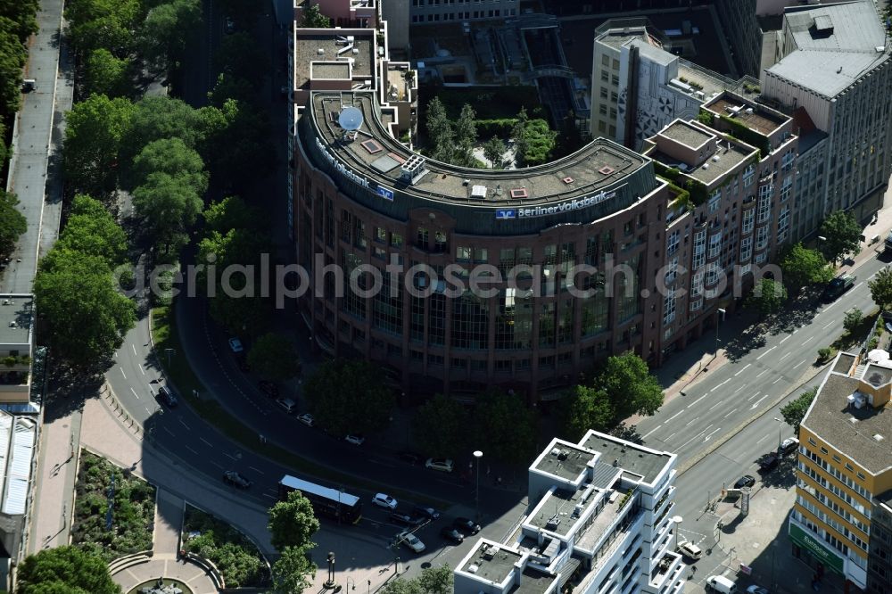 Aerial photograph Berlin - Banking administration building of the financial services company Berliner Volksbank on Budapester Strasse in Berlin