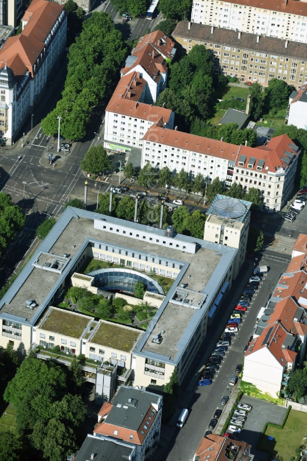 Aerial photograph Leipzig - Banking administration building of the financial services company Deutsche Bundesbank on Karl-Liebknecht-Strasse in Leipzig in the state Saxony