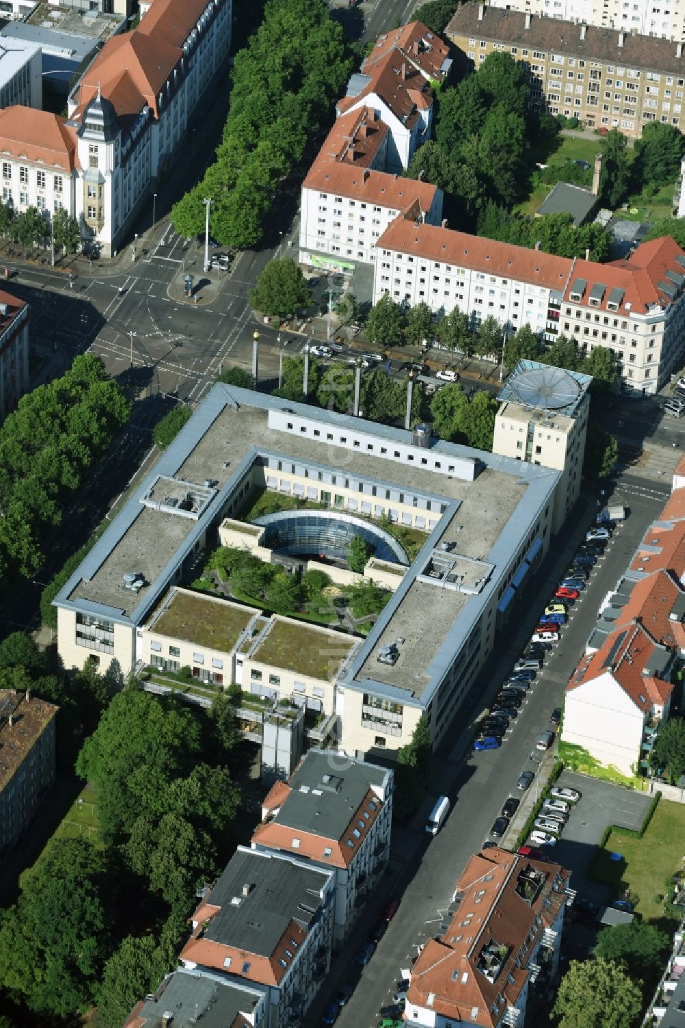 Leipzig from above - Banking administration building of the financial services company Deutsche Bundesbank on Karl-Liebknecht-Strasse in Leipzig in the state Saxony