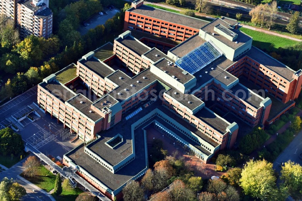 Hamburg from the bird's eye view: Banking administration building of the financial services company Deutsche Postbank AG in the district Alsterdorf in Hamburg, Germany