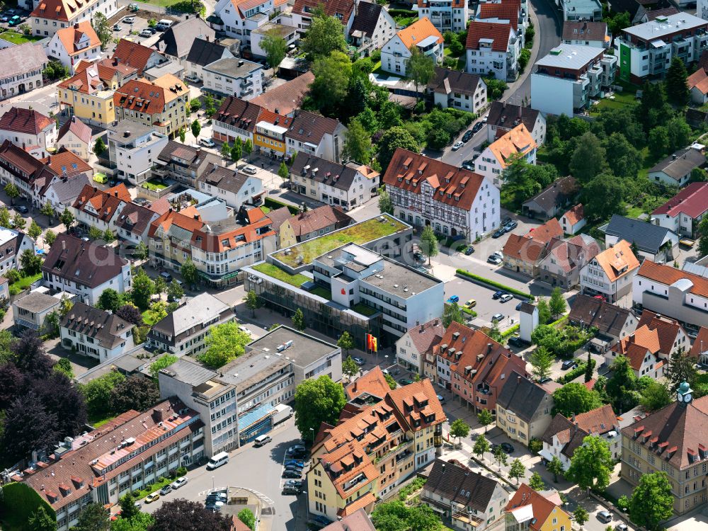 Laupheim from above - Banking administration building of the financial services company Kreissparkasse Biberach - Regionaldirektion Laupheim in Laupheim in the state Baden-Wuerttemberg, Germany