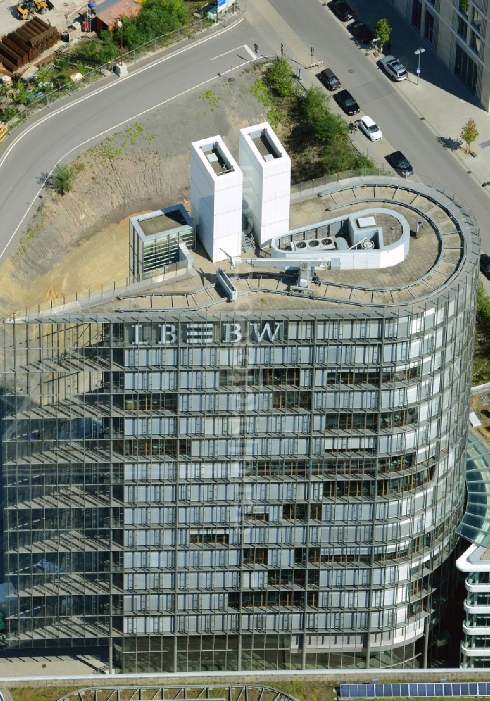 Stuttgart from above - Banking administration building of the financial services company Landesbank Baden-Wuerttemberg in Stuttgart in the state Baden-Wuerttemberg