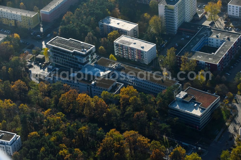 Aerial image Potsdam - Banking administration building of the financial services company Mittelbrandenburgische Sparkasse in Potsdam on Saarmunder Strasse in Potsdam in the state Brandenburg, Germany