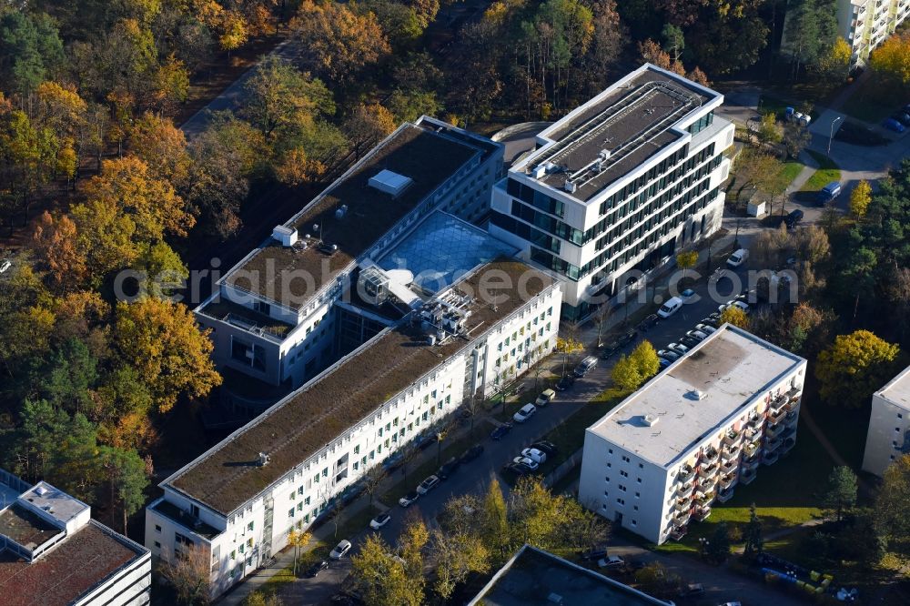 Potsdam from above - Banking administration building of the financial services company Mittelbrandenburgische Sparkasse in Potsdam on Saarmunder Strasse in Potsdam in the state Brandenburg, Germany