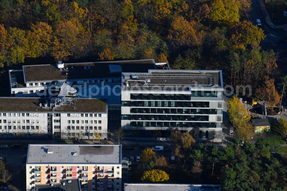 Potsdam from above - Banking administration building of the financial services company Mittelbrandenburgische Sparkasse in Potsdam on Saarmunder Strasse in Potsdam in the state Brandenburg, Germany