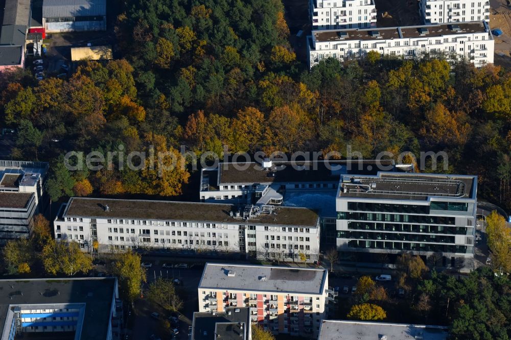 Potsdam from the bird's eye view: Banking administration building of the financial services company Mittelbrandenburgische Sparkasse in Potsdam on Saarmunder Strasse in Potsdam in the state Brandenburg, Germany