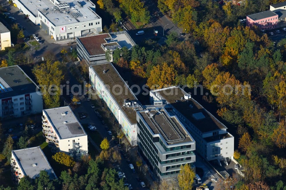 Potsdam from above - Banking administration building of the financial services company Mittelbrandenburgische Sparkasse in Potsdam on Saarmunder Strasse in Potsdam in the state Brandenburg, Germany