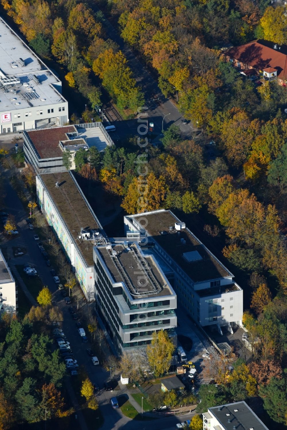 Potsdam from the bird's eye view: Banking administration building of the financial services company Mittelbrandenburgische Sparkasse in Potsdam on Saarmunder Strasse in Potsdam in the state Brandenburg, Germany