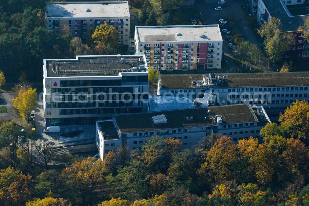 Aerial image Potsdam - Banking administration building of the financial services company Mittelbrandenburgische Sparkasse in Potsdam on Saarmunder Strasse in Potsdam in the state Brandenburg, Germany