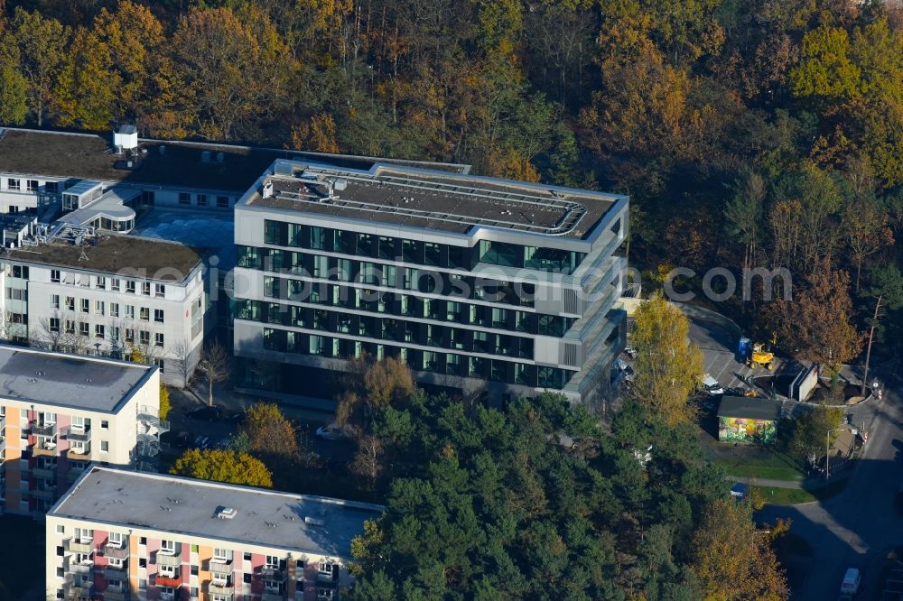 Potsdam from above - Banking administration building of the financial services company Mittelbrandenburgische Sparkasse in Potsdam on Saarmunder Strasse in Potsdam in the state Brandenburg, Germany