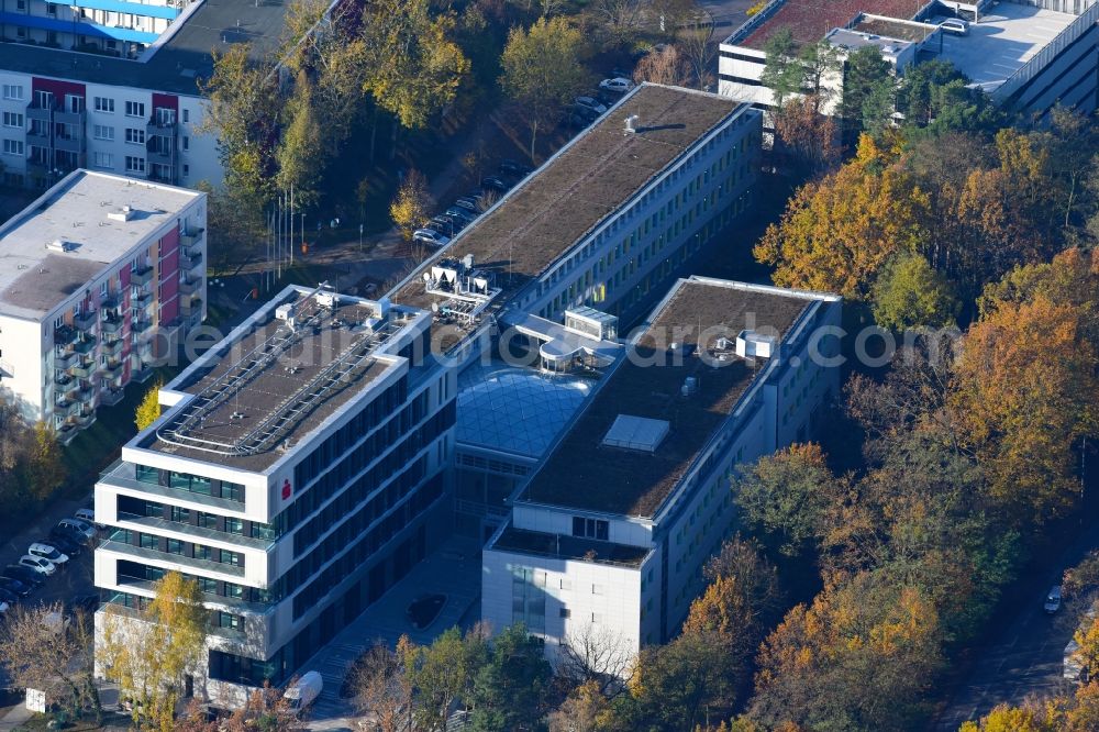 Potsdam from the bird's eye view: Banking administration building of the financial services company Mittelbrandenburgische Sparkasse in Potsdam on Saarmunder Strasse in Potsdam in the state Brandenburg, Germany