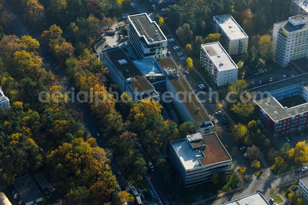 Potsdam from the bird's eye view: Banking administration building of the financial services company Mittelbrandenburgische Sparkasse in Potsdam on Saarmunder Strasse in Potsdam in the state Brandenburg, Germany