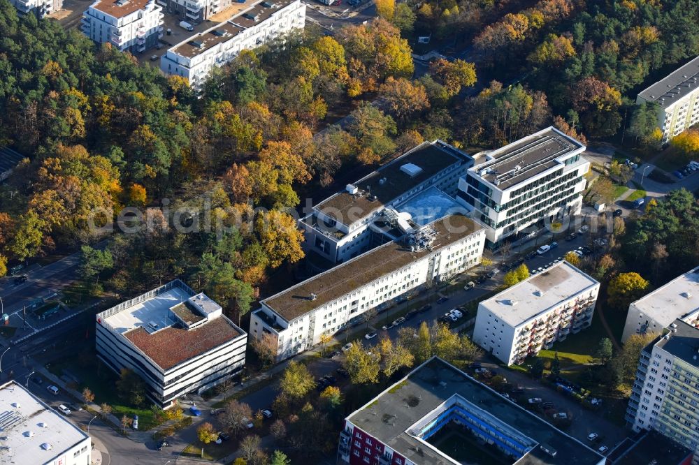 Potsdam from above - Banking administration building of the financial services company Mittelbrandenburgische Sparkasse in Potsdam on Saarmunder Strasse in Potsdam in the state Brandenburg, Germany