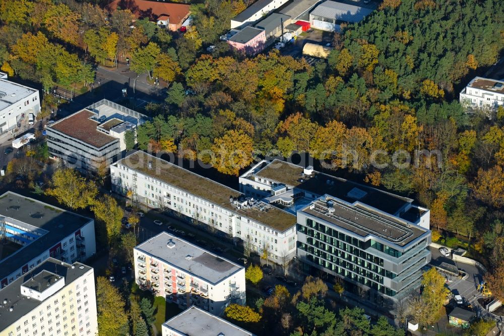 Potsdam from above - Banking administration building of the financial services company Mittelbrandenburgische Sparkasse in Potsdam on Saarmunder Strasse in Potsdam in the state Brandenburg, Germany