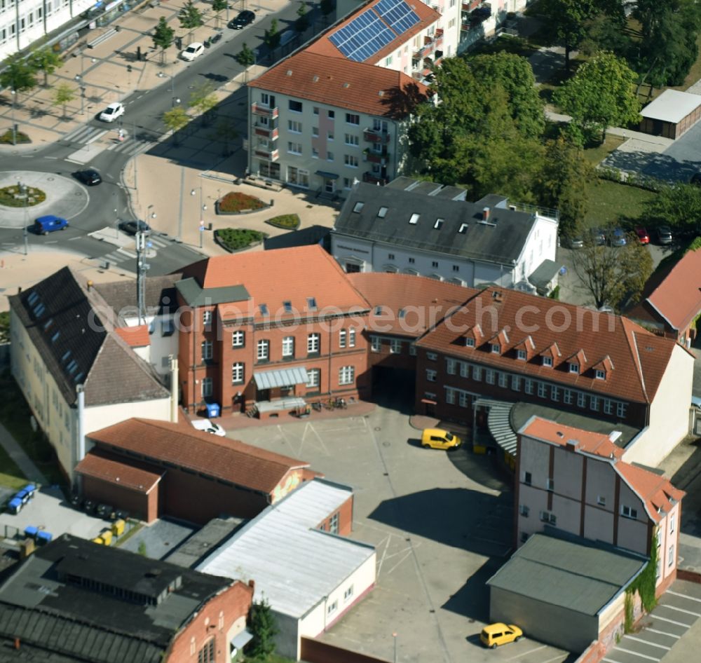 Aerial image Rathenow - Banking administration building of the financial services company Postbank-Finanzcenter Rathenow in Rathenow in the state Brandenburg