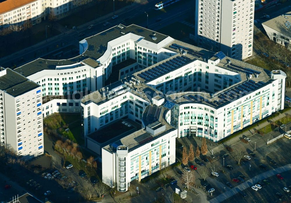 Dresden from the bird's eye view: Banking administration building of the financial services company Saechsische Aufbaubank in the district Altstadt in Dresden in the state Saxony, Germany