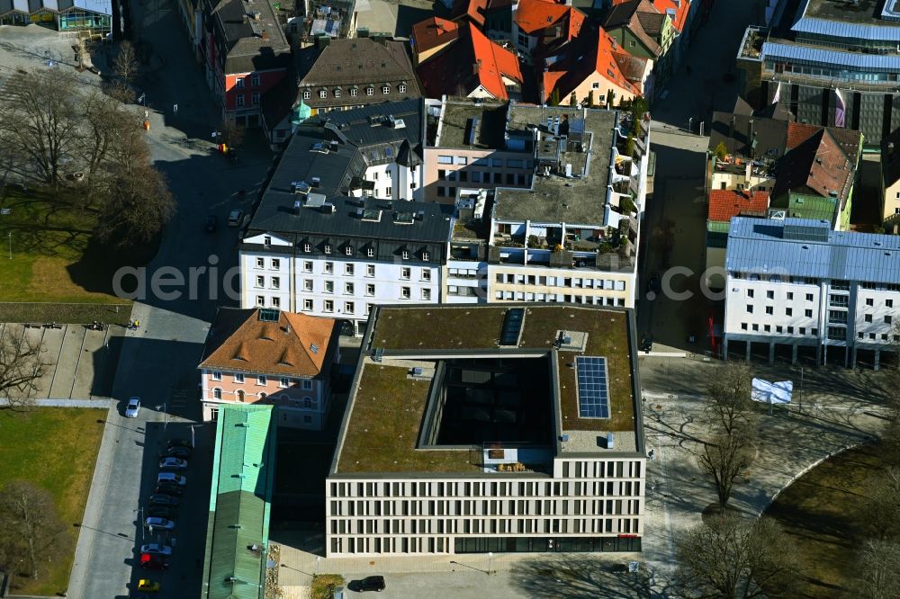 Aerial image Kempten (Allgäu) - Banking administration building of the financial services company Sparkasse Allgaeu in Kempten (Allgaeu) in the state Bavaria, Germany