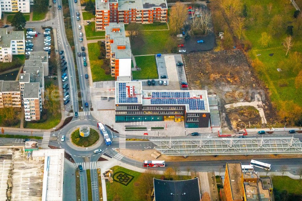 Aerial image Bergkamen - Banking administration building of the financial services company of Sparkasse Bergkamen-Boenen - VersicherungsCenter in Bergkamen in the state North Rhine-Westphalia, Germany