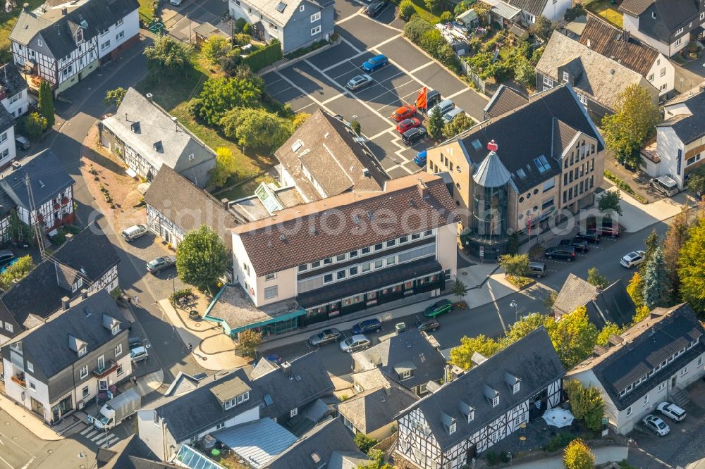 Aerial photograph Burbach - Banking administration building of the financial services company Sparkasse Burbach-Neunkirchen on Nassauische Strasse in Burbach in the state North Rhine-Westphalia, Germany