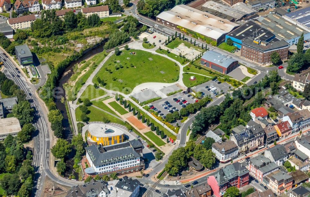 Aerial image Gevelsberg - Banking administration building of the financial services company Sparkasse Gevelsberg-Wetter on Mittelstrasse in Gevelsberg in the state North Rhine-Westphalia, Germany