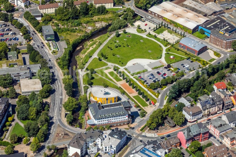 Aerial photograph Gevelsberg - Banking administration building of the financial services company Sparkasse Gevelsberg-Wetter on Mittelstrasse in Gevelsberg in the state North Rhine-Westphalia, Germany