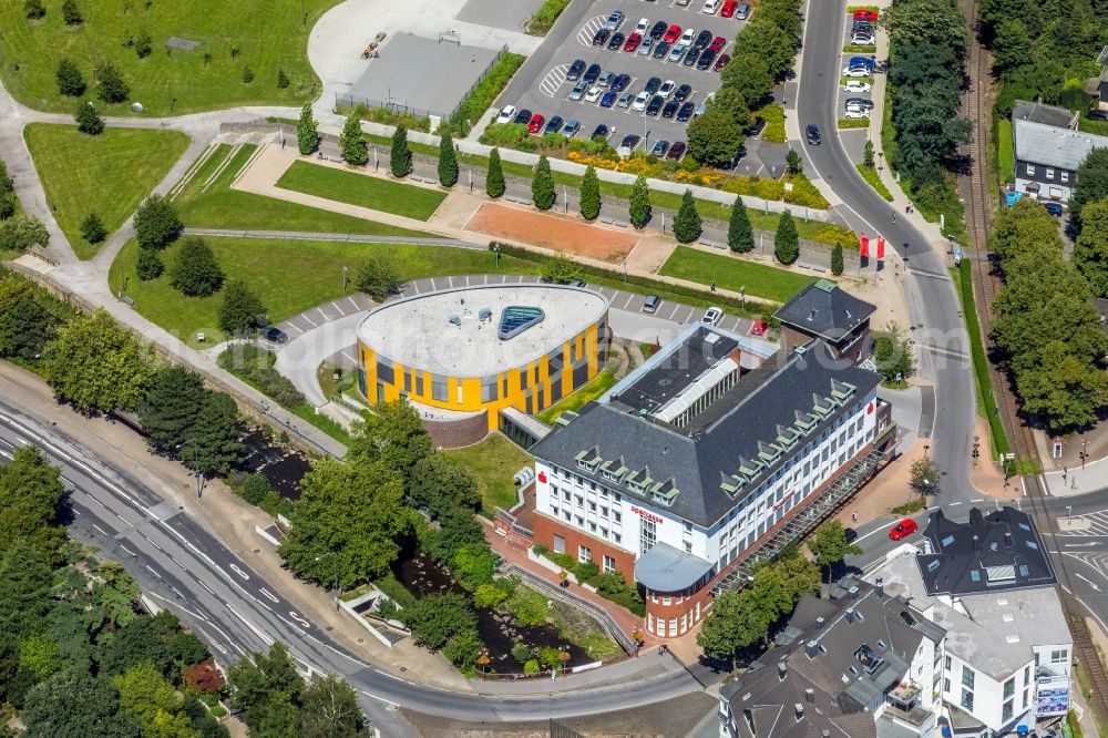 Aerial image Gevelsberg - Banking administration building of the financial services company Sparkasse Gevelsberg-Wetter on Mittelstrasse in Gevelsberg in the state North Rhine-Westphalia, Germany