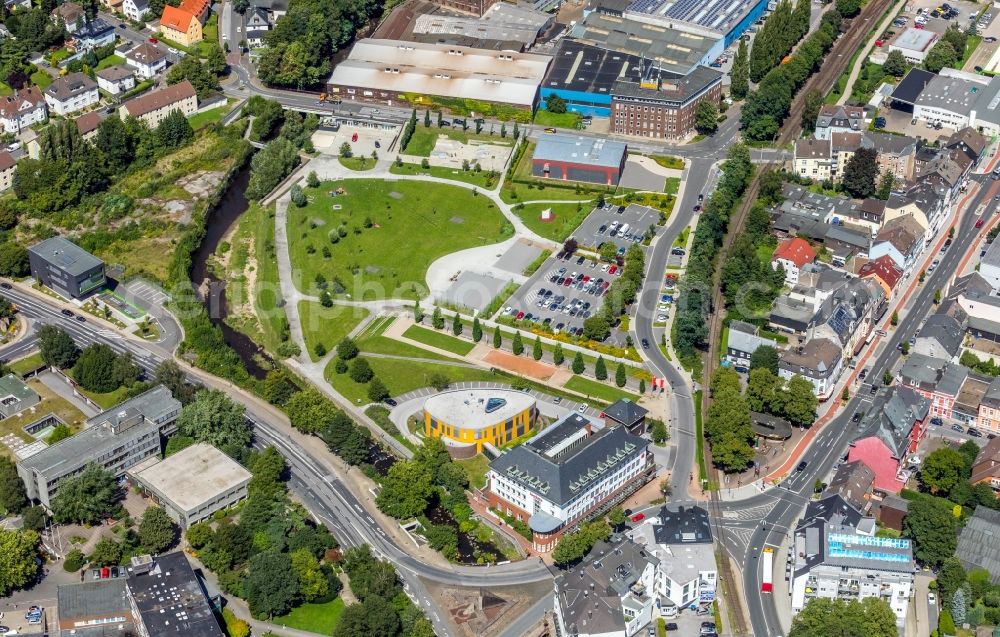 Aerial photograph Gevelsberg - Banking administration building of the financial services company Sparkasse Gevelsberg-Wetter on Mittelstrasse in Gevelsberg in the state North Rhine-Westphalia, Germany