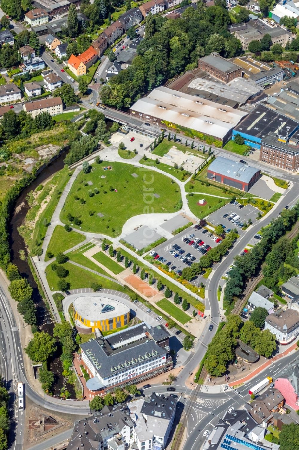 Aerial photograph Gevelsberg - Banking administration building of the financial services company Sparkasse Gevelsberg-Wetter on Mittelstrasse in Gevelsberg in the state North Rhine-Westphalia, Germany