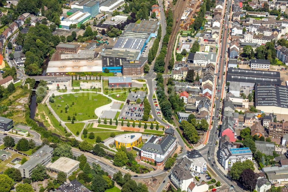 Aerial photograph Gevelsberg - Banking administration building of the financial services company Sparkasse Gevelsberg-Wetter on Mittelstrasse in Gevelsberg in the state North Rhine-Westphalia, Germany