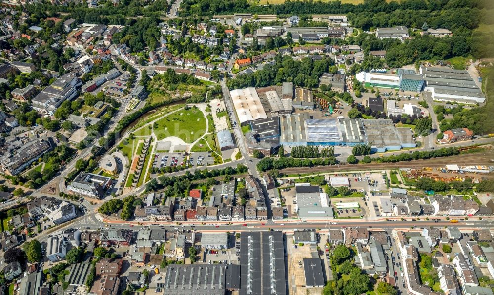 Gevelsberg from above - Banking administration building of the financial services company Sparkasse Gevelsberg-Wetter on Mittelstrasse in Gevelsberg in the state North Rhine-Westphalia, Germany