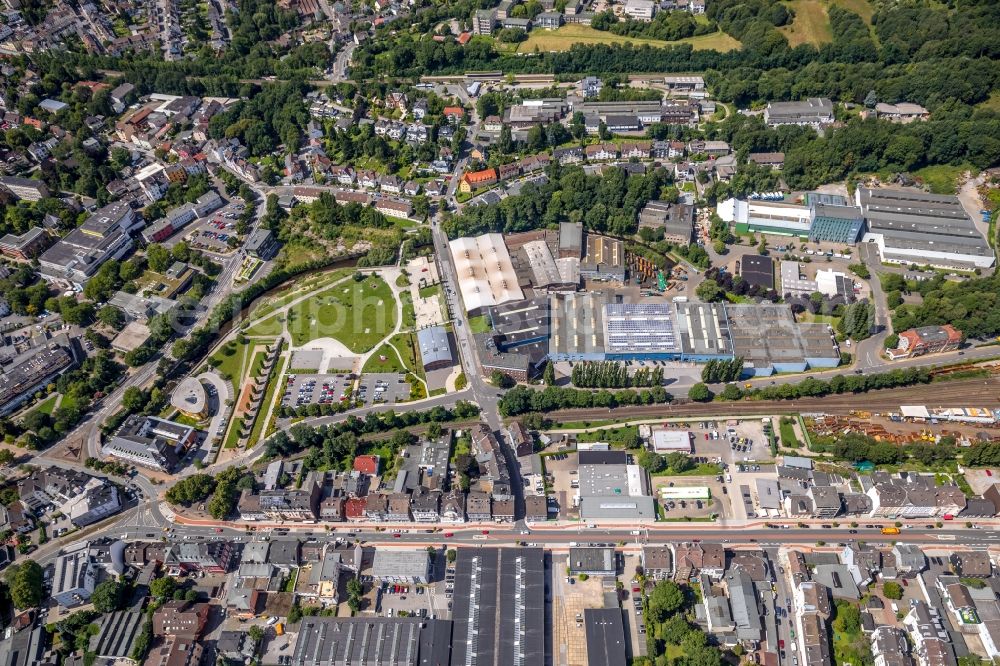 Gevelsberg from the bird's eye view: Banking administration building of the financial services company Sparkasse Gevelsberg-Wetter on Mittelstrasse in Gevelsberg in the state North Rhine-Westphalia, Germany